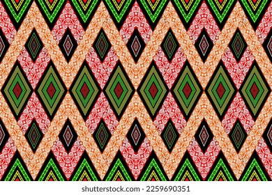 Geometric ethnic oriental traditional with triangles and elements seamless pattern. designed for background, wallpaper, clothing, wrapping, fabric, Batik, decorating, embroidery , vector illustration