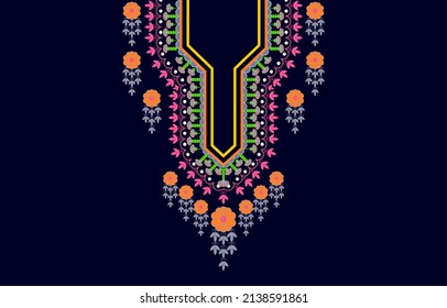 Geometric ethnic orientation pattern for cloth, wallpaper, background. Floral color ethnic neckline.