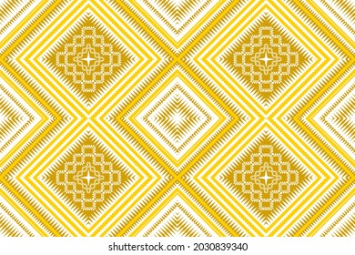 Geometric ethnic ornament seamless pattern traditional. White and yellow tone. Design for background,carpet,wallpaper,clothing,wrapping,Batik,fabric,Vector illustration.embroidery style.