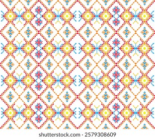 Geometric ethnic pattern. Abstract ethnic geometric pattern design for fabric, carpet, tile, clothing, embroidery, wallpaper, and background. Vector ethnic Native American seamless colorful design 