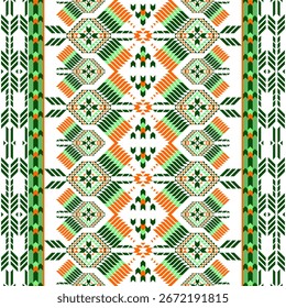Patrón étnico geométrico. Diseño geométrico étnico Abstractas del patrón para la tela, la alfombra, la teja, la alfombra, la ropa, el bordado, el punto de aguja, el Fondo de pantalla y el fondo. Diseño de motivo étnico sin costuras de Vector.
    