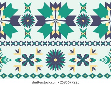 A geometric ethnic pattern adorns Native American fabric, tiles, and carpets in a vector illustration