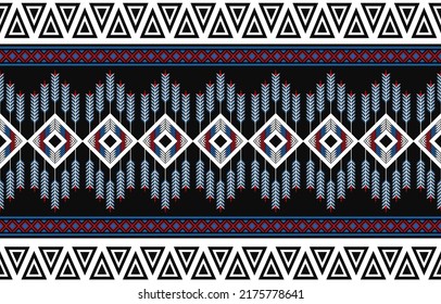 Patrón étnico geométrico. Motivos indios americanos. Diseño para fondo, alfombra, papel pintado, ropa, envoltura,Batik,tela,Ilustración vectorial.estilo bordado.