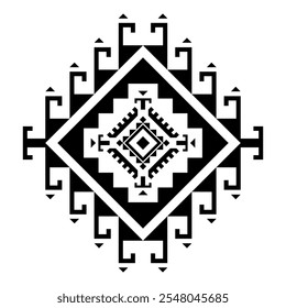 Geometric ethnic pattern art. American, Mexican style. White background. Aztec tribal ornament print. Design for fabric, clothing, textile, logo, symbol.