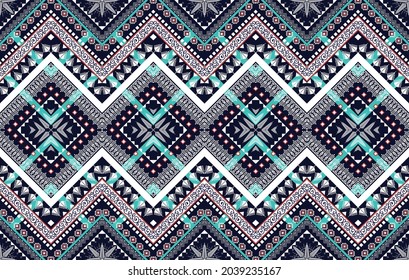 Patrón étnico geométrico. Moqueta de tela azteca mandala adorno boho chevron decoración textil. Tradición tribal de pavo africano nativo indio tradicional bordado ilustraciones de vector orientales fondo 