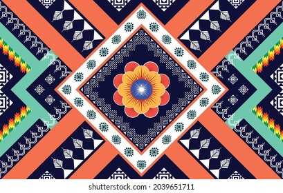 Geometric ethnic pattern. Aztec fabric carpet mandala ornament boho chevron textile decoration wallpaper. Tribal turkey Indian traditional embroidery oriental vector illustrations background 