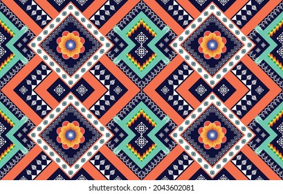 Geometric ethnic pattern. Aztec fabric carpet mandala ornament boho chevron textile decoration wallpaper. Tribal turkey Indian traditional embroidery oriental vector illustrations background 
