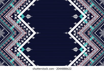 Patrón étnico geométrico. Moqueta de tela azteca mandala adorno boho chevron decoración textil. Tradición tribal de pavo africano nativo indio tradicional bordado ilustraciones de vector orientales fondo 