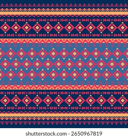 geometric ethnic pattern Blue, red. Native American tribal fabric, design vector for woven textile printing,tile,carpet,cards,motifs,picture books,boho indian ornament seamless Southwest Aztec pattern