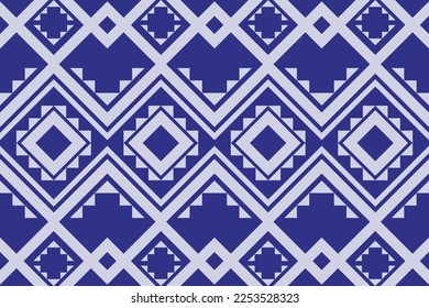 Patrón geométrico étnico azul y blanco tradicional Diseño para fondo, alfombra, papel pintado, ropa, envoltura,tela,Ilustración vectorial.estilo bordado.