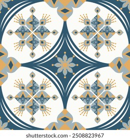 geometric ethnic pattern blue yellow vector design