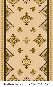 a geometric ethnic pattern with brown and light brown tones. The symmetrical design consists of diamond and star-like shapes,
evoking a tribal or ethnic textile style. Vector ethnic Navajo.