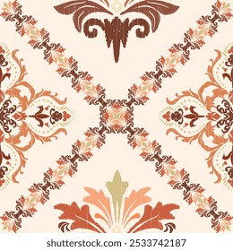 Geometric ethnic pattern, colorful floral pattern, oriental colors, seamless, seamless pattern, design for fabric, curtain, background, clothing, batik, knitwear, embroidery, ikat
