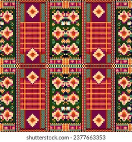 Geometric ethnic pattern, Cross Stitch, Pixel pattern, Design for clothing, fabric, background, wallpaper, wrapping, batik, Knitwear, Embroidery style, Aztec geometric art ornament print