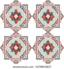 Geometric ethnic pattern, Cross Stitch, Pixel pattern, Design for clothing, fabric, background, wallpaper, wrapping, batik, Knitwear, Embroidery style, Aztec geometric art ornament print