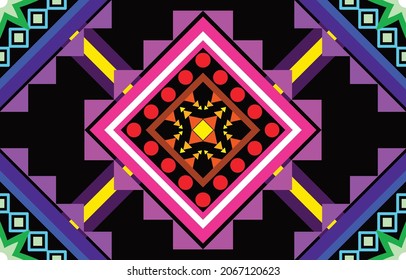 Diseño de patrones étnicos geométricos. Moqueta de tela azteca mandala adorno boho chevron decoración textil papel de pared. Antecedentes del vector tradicional del bordado del pavo tribal africano indio.