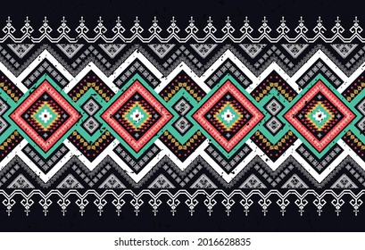 Geometric ethnic pattern design for background, carpet, fabric, clothing, wrapping, textile, native, detail, wallpaper vector illustrations. Ikat Indian traditional embroidery ornament orientalist.