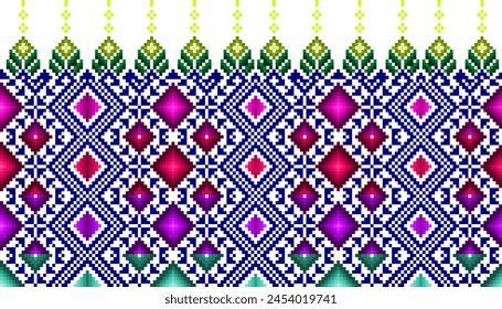 Geometric Ethnic Pattern Design Background Wallpaper,Fabric Pixel ,seamless pattern ,fashion design ,Pixel pattern, Knitting color,