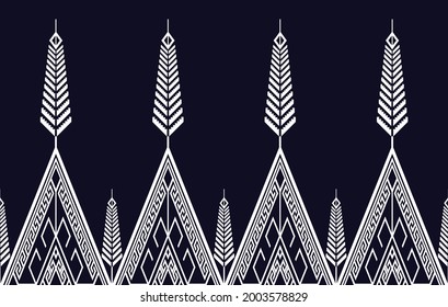 Diseño de patrones étnicos geométricos. Ikat alfombra de tela azteca adorno boho nativa tríbal chevron decoración textil papel tapiz. Borde tradicional Indios ilustraciones vectoriales orientales de fondo.