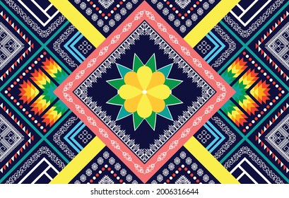 Geometric ethnic pattern design.  Ikat aztec fabric native tribal boho carpet mandalas ornaments patterns textile decoration wallpaper.  Traditional embroidery vector textured illustration background 