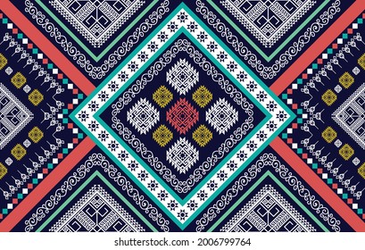 Diseño de patrones étnicos geométricos.  Tela de Ikat aztec tejido nativo tribal boho alfombra mandalas adornos patrones de decoración textil papel de pared.  Fondo de ilustración texturizado del vector de bordado tradicional 
