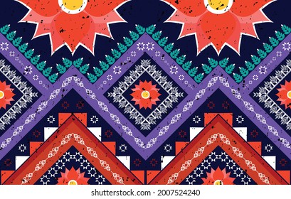 Geometric ethnic pattern design. Ikat Aztec fabric carpet mandala ornament boho chevron textile decoration wallpaper. Tribal African traditional embroidery texture vector illustrations background.