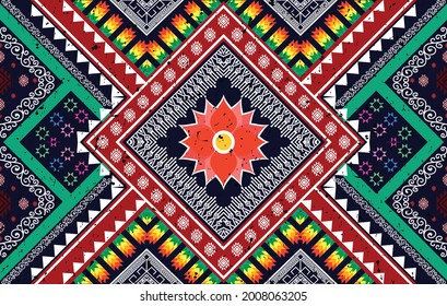 Geometric ethnic pattern design. Ikat Aztec fabric carpet mandala ornament boho chevron textile decoration wallpaper. Native Indian tribal traditional embroidery vector illustrations background.