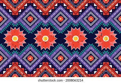 Diseño de patrones étnicos geométricos. Ikat alfombra de tela azteca mandala adorno boho chevron decoración textil papel tapiz. Antecedentes de los vectores de textura de bordado tradicionales tribales africanos.