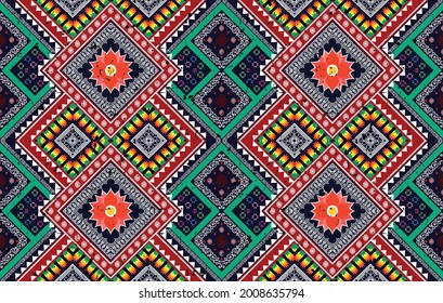 Geometrisches ethnisches Muster. Ikat Aztec Stoff Teppich Mandala Ornament boho chevron Textil-Dekoration Tapete. Indische indische Stammes, traditionelle Stickerei, Vektorgrafik Hintergrund.