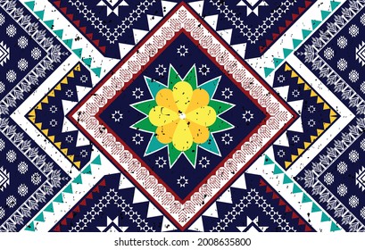 Geometric ethnic pattern design. Ikat Aztec fabric carpet mandala ornament boho chevron textile decoration wallpaper. Tribal African traditional embroidery texture vector illustrations background.