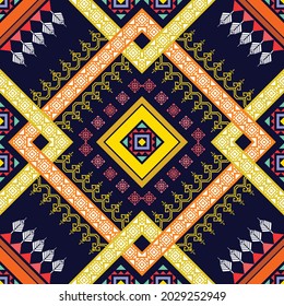 Diseño de patrones étnicos geométricos. Ikat alfombra de tela azteca mandala adorno boho chevron decoración textil papel tapiz. Antecedentes del vector tradicional del bordado de pavo indígena tribal indígena