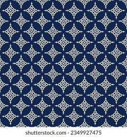 Geometric ethnic pattern design, repeat seamless, blue and white, for textile, cloth, carpet or other.
