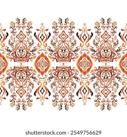 Geometric ethnic pattern in Earth tones, suitable for background design, carpet, or wallpaper."This content was created using vector drawing tools and software, not generated by AI"