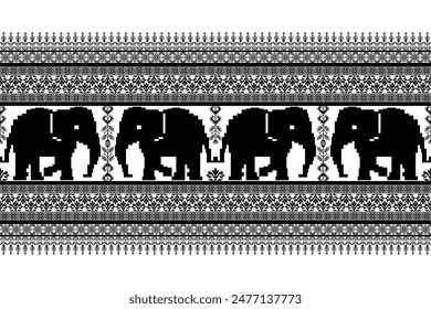 Geometric  ethnic pattern . Elephant cross-stitch work. Design for cross stitch  ethnic fabric motif 
Embroidery textile ornamentation. Hand stitched pattern. 
