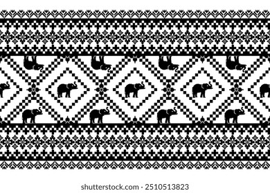 Patrón étnico geométrico . Trabajo de punto de cruz de elefante. Diseño para el motivo étnico de la tela del punto de cruz. Patrón cosido a mano. Texto, Ropa, Prendas de punto, Antiguas