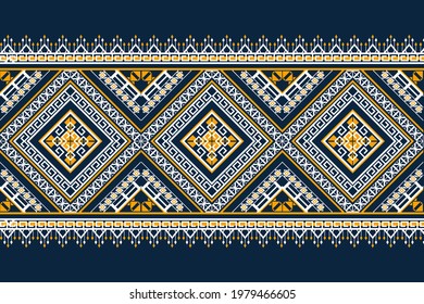Geometric ethnic pattern embroidery. carpet, wallpaper, clothing, wrapping, batik, fabric, Vector illustration embroidery style.