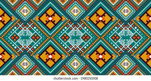 Geometric ethnic pattern embroidery .carpet, wallpaper, clothing, wrapping, batik, fabric, Vector illustration embroidery style.