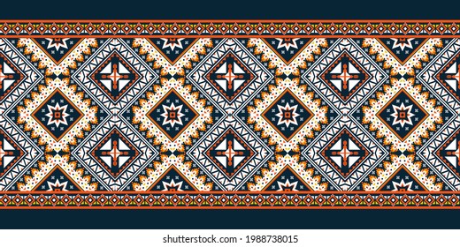 Geometric ethnic pattern embroidery .carpet,wallpaper,clothing,wrapping,batik,fabric,Vector illustration embroidery style.