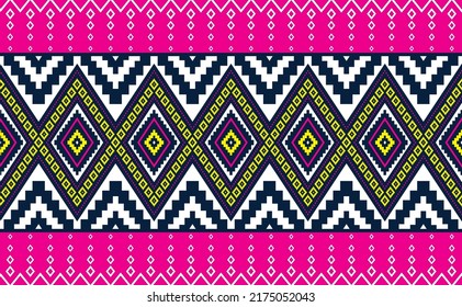 Geometric ethnic pattern, Embroidery continuous tribal background, Vector diagonal fabric seamless illustration