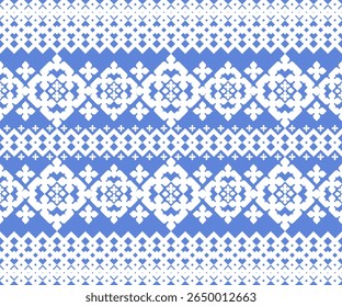 Geometric Ethnic pattern, fabric, carpet, vector, illustration design, on white and blue background
