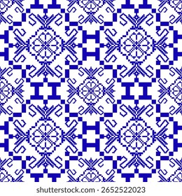 Geometric Ethnic pattern, fabric, tile, carpet, vector, illustration design, on white and blue background