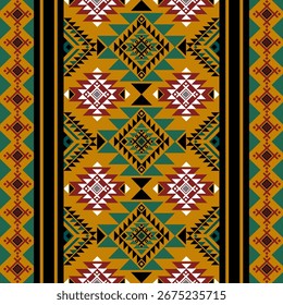 Patrón étnico geométrico, tela, azulejo, alfombra, Vector, diseño de ilustración, sobre fondo multicolor. 