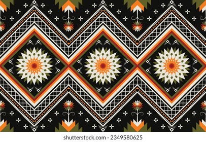 Geometric ethnic pattern with floral design. Native American pattern. Ethnic fabric background. Great for background, wallpaper, fabric, clothing, carpet, scarf, rug and wrapping. Vector design.