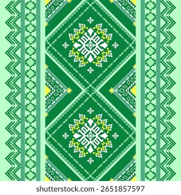 Patrón étnico geométrico Tonos verdes. Tela tribal nativa americana, Vector de diseño para la impresión textil tejida, azulejo, alfombra, tarjetas, motivos, libros ilustrados, adorno indio boho sin costuras suroeste azteca