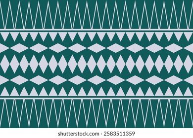 Geometric ethnic pattern of green-blue. Hand-drawn geometric ethnic pattern. Classic, boho, abstract, motifs, contemporary, diamond shape, vintage concept for textiles, wallpaper, carpet, home decor.