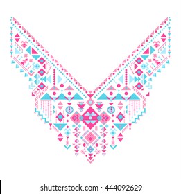 Geometric Ethnic pattern. Mexican and Aztec neck print.
Chest tribal embroidery for cloth, embroidery, ethnic print for clothes. Vector illustration.