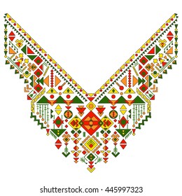 Geometric Ethnic pattern. Mexican and Aztec neck print.
Chest tribal embroidery for cloth, embroidery, ethnic print for clothes. Vector illustration.