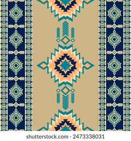 Patrón étnico geométrico, tela tribal indígena indígena nativo americano, patrón sin costuras en folk y navajo arte geométrico azteca adorno ilustración diseño de Vector para decoración del hogar moda