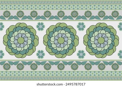 Geometric Ethnic pattern,
Native American tribal fabric, tile, carpet, vector,
illustration design, flower on green background