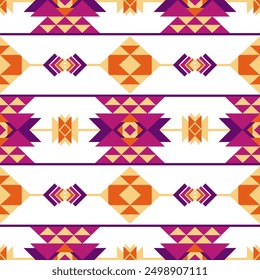 Geometric Ethnic pattern,
Native American tribal fabric, tile, carpet, vector,
illustration design, background, retro color, purple,pink and orange,